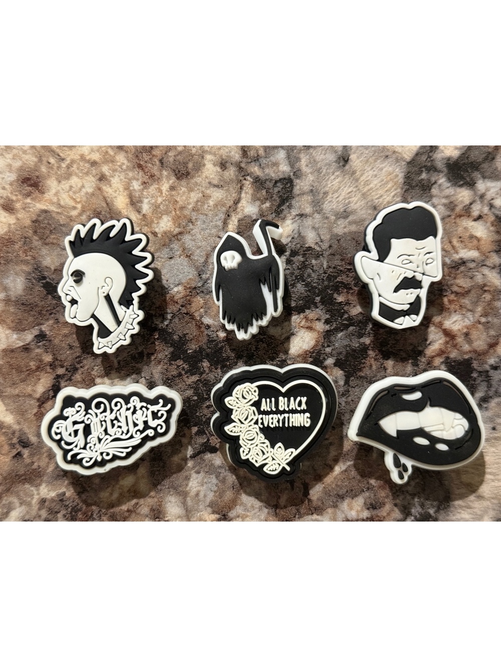 Goth Punk Black and White Shoe Charms for Cr
